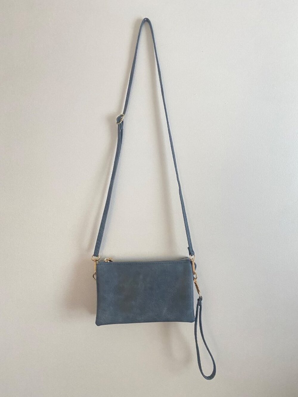 Jen & Co Blue Faux Leather Crossbody Bag With Wristlet& Gold Hardware